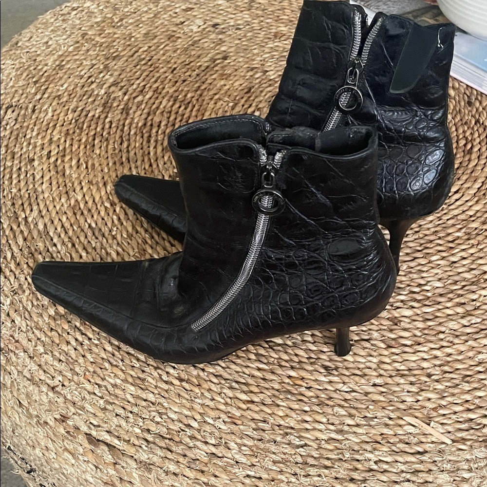 Donald J. Pliner Black Croc-Pattern Heeled Boots